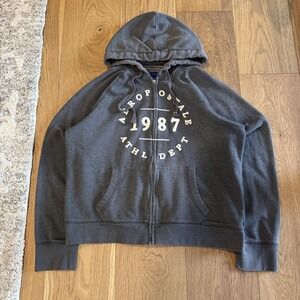 Vintage Aeropostale Hoodie Mens XL Gray Full Zip 1987 Athletic Dept Graphic Y2K